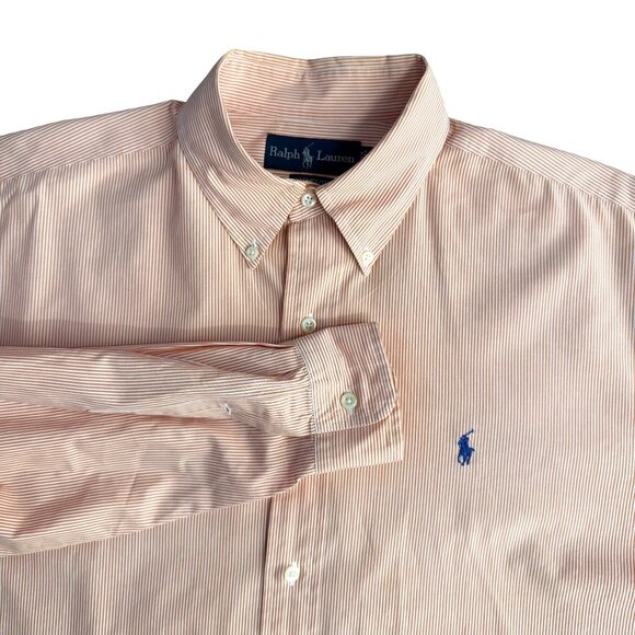 Ralph Lauren Yarmouth Orange Pinstriped Button Down Shirt Mens Size 16 Pony Prep - Picture 1 of 6
